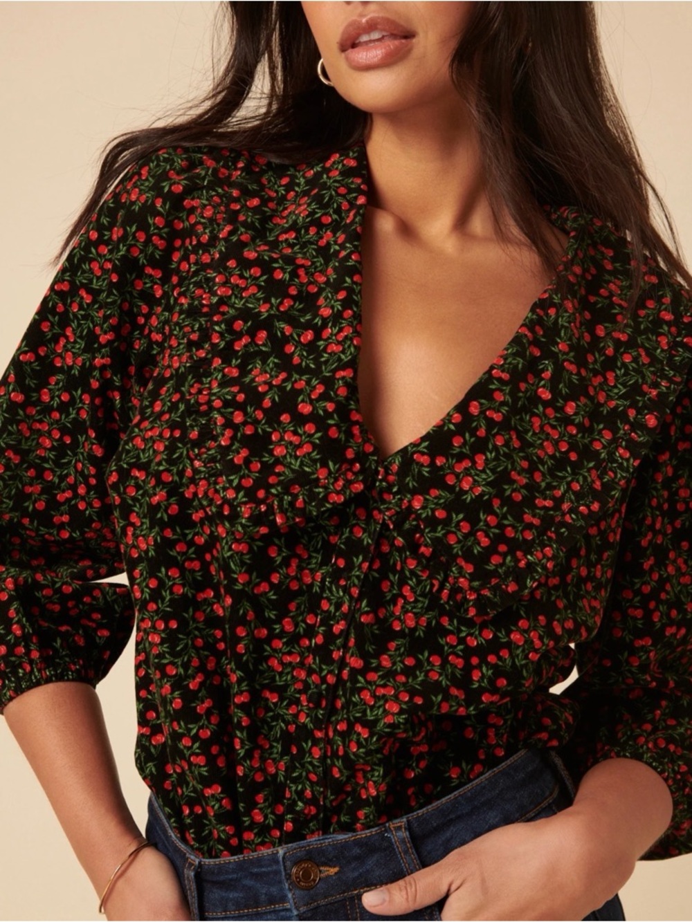 Nobody’s Child Black Cherry Print Cord Emmie Blouse